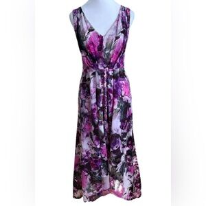 SIMPLY VERA Vera Wang Pretty Pleat Purple Floral Sleeveless Maxi Dress Size  XS